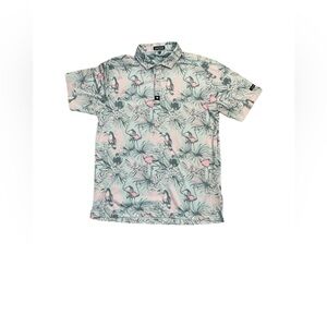 Bad Birdie Golf Polo Men’s Size Large Floral Birds Print Performance Stretch